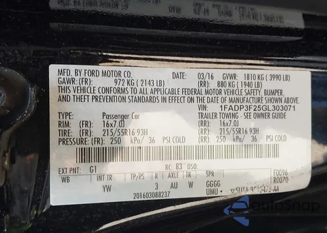 2016 Ford Focus Se из США, поврежденный, VIN 1FADP3F25GL303071